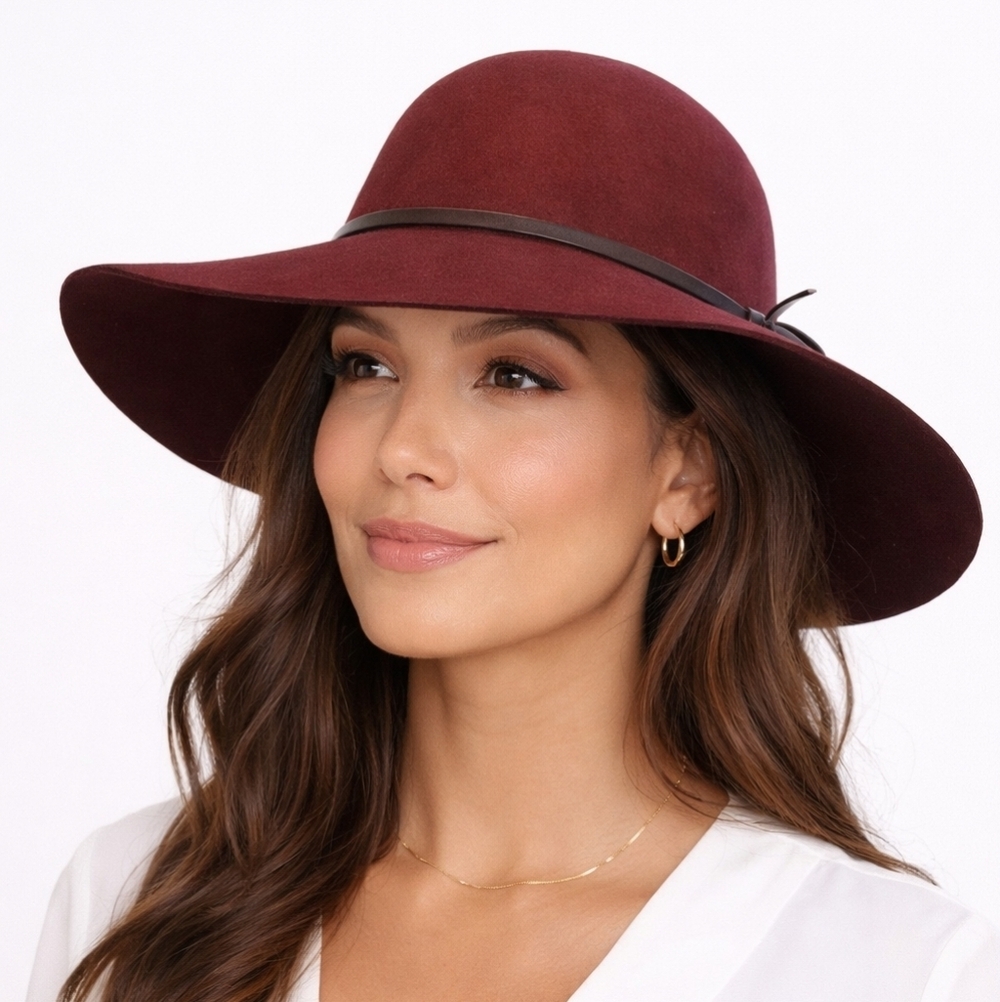 NWT 'Ace of Something' Australia Burgundy Wool Wide Brim Hat - M
